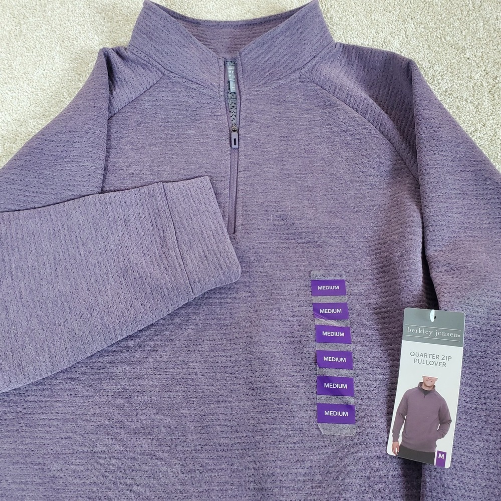 Berkley Jensen Men's Pullover Medium 1/4 Zip Plum Long Sleeve NWTGS